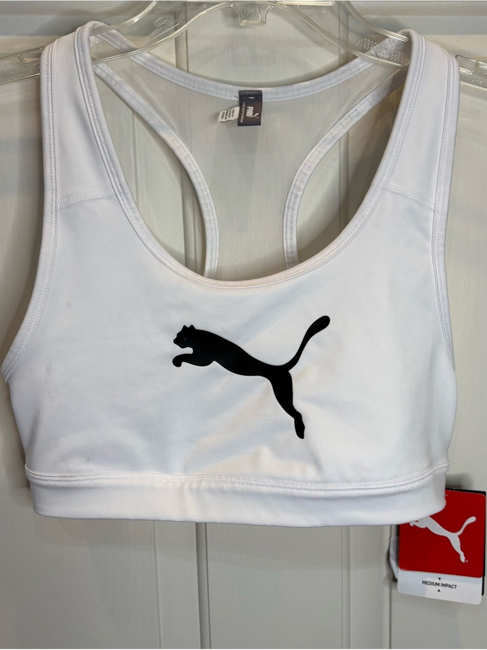 PUMA Women’s White Medium Support Racerback Sports Bra Size S Wireless